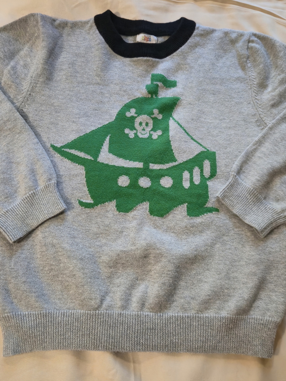 Circo Gray Crewneck Sweater with Green Ship Graphic